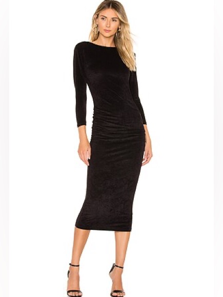 James Perse Low Back Skinny Dress Black Ruched Midi